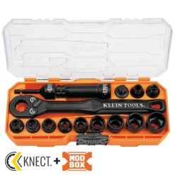 KLEIN Tools A-65400 KNECT™ 3/8″ Drive Impact-Rated Pass Through Socket Set, 15-Piece -Tool Works Store 65400 c mb