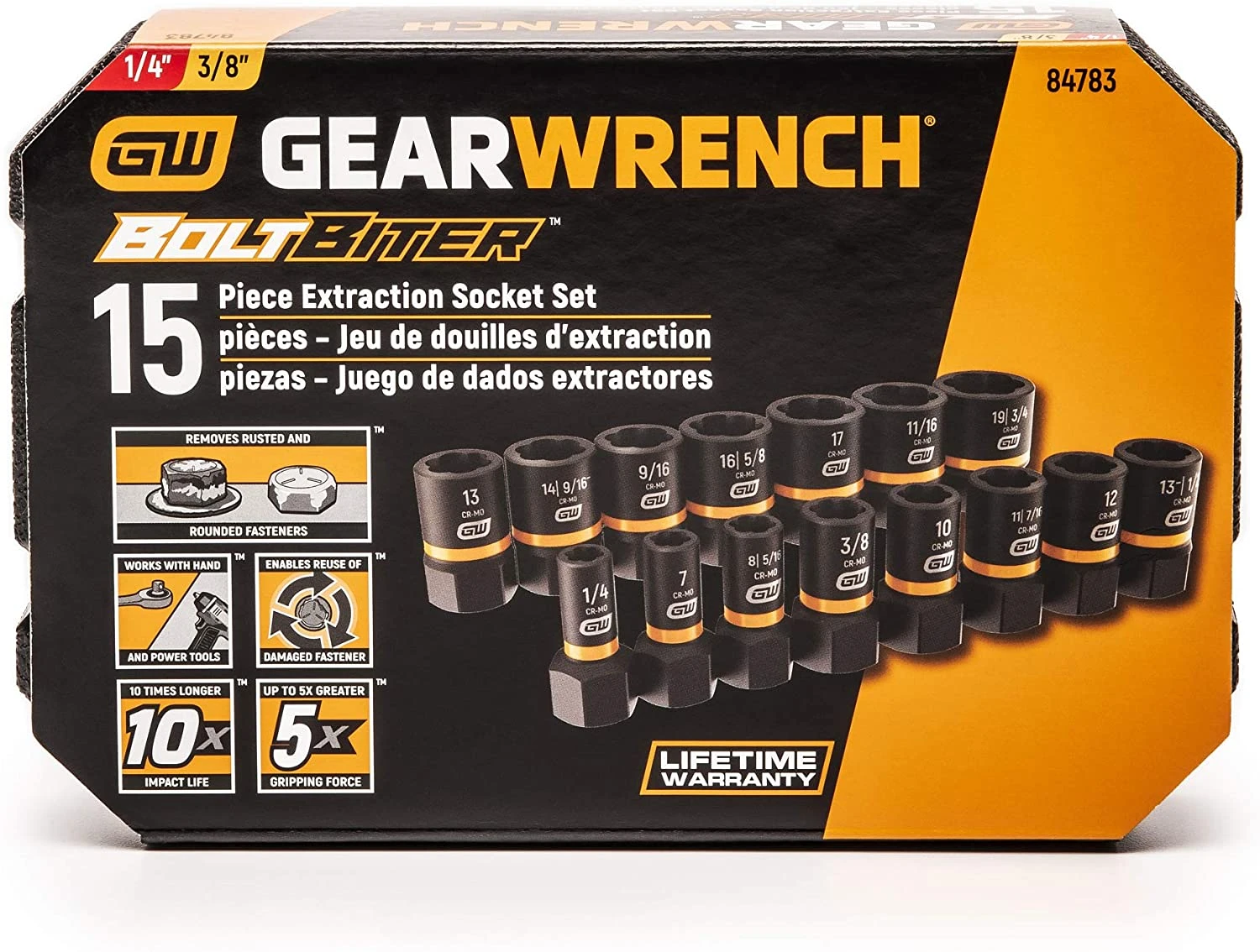 GEARWRENCH 84783 15 Piece 1/4″ & 3/8″ Drive BOLT BITER™ Impact Extraction Socket Set 2 GEARWRENCH 84783 15 Piece 1/4″ & 3/8″ Drive BOLT BITER™ Impact Extraction Socket Set - Image 2