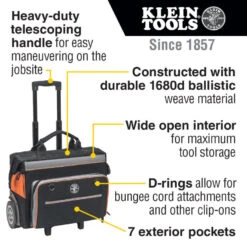 KLEIN Tools A-55452RTB Tradesman Pro™ Rolling Tool Bag 24 Pockets 48.3cm -Tool Works Store A 55452RTB 11 768x768 1