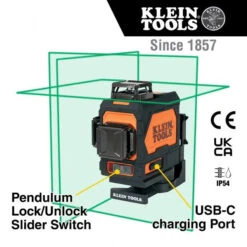 Klein Tools A-93PLL 3D 360 Degree Rechargeable, Self-Levelling Green Beam Planar Laser Level With Hard Carrying Case -Tool Works Store A 93PLL 10 600x600 1
