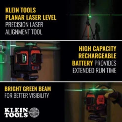 Klein Tools A-93PLL 3D 360 Degree Rechargeable, Self-Levelling Green Beam Planar Laser Level With Hard Carrying Case -Tool Works Store A 93PLL 12 600x600 1