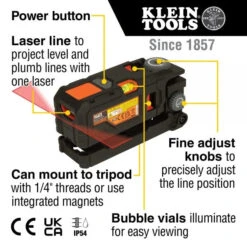 Klein Tools A-93PTL Red Beam Horizontal Pocket Self Levelling Laser Level -Tool Works Store A 93PTL 10 600x600 1