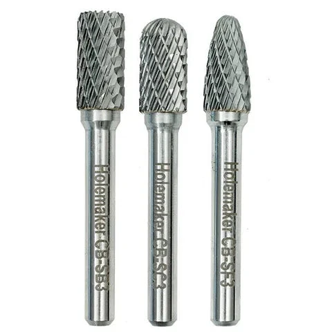 HOLEMAKER CARBIDE BURR SET, BLISTER PACK, 3PCE SB3, SC3, SF3, 1 HOLEMAKER CARBIDE BURR SET, BLISTER PACK, 3PCE SB3, SC3, SF3,
