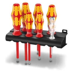 WERA 160 I/7 Rack Screwdriver Set Kraftform Plus Series 100, Voltage Tester & Rack - 7 Piece WER006147